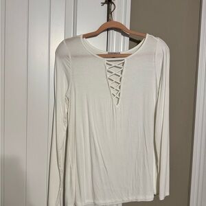 White Birch Cream Lace-Up Long Sleeve Blouse